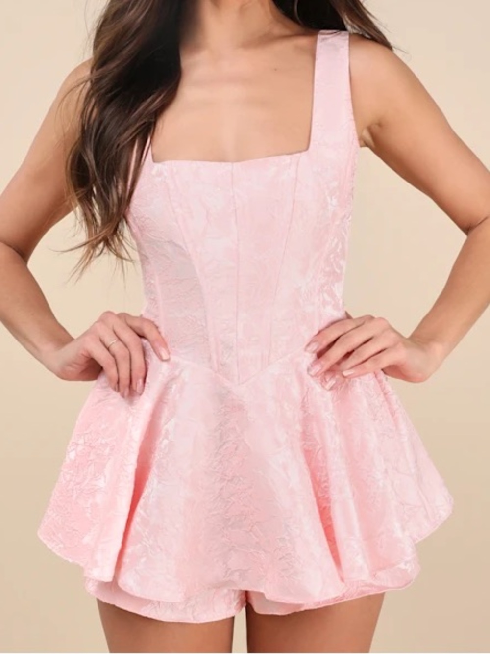 Lulu's Blush Pink Textured Peplum Romper